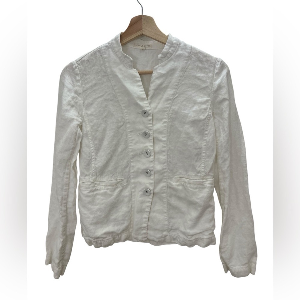 Eileen Fisher White Button-Up Jacket